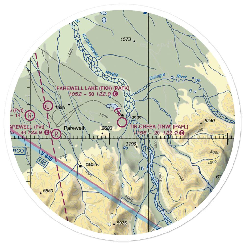 Tin Creek Airport (TNW) VFR Sectional Sticker (30 mile) 