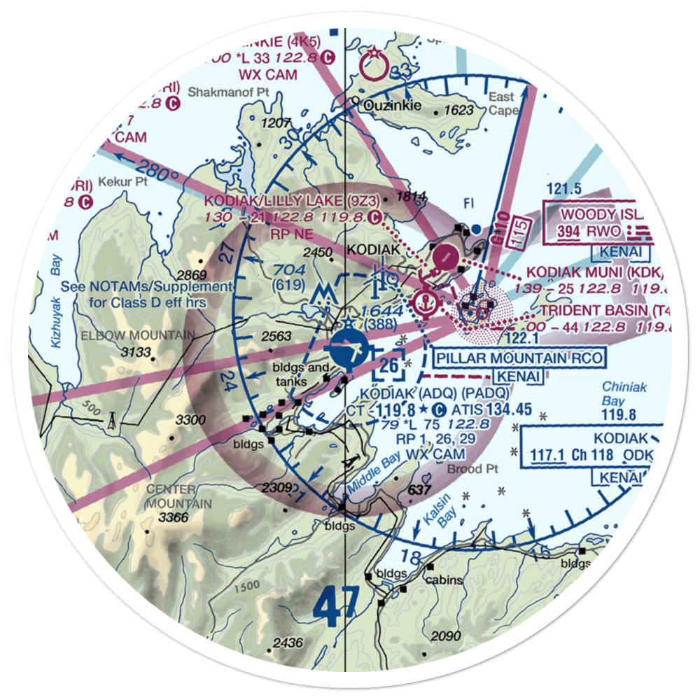 Kodiak Airport (ADQ) VFR Sectional Sticker (30 mile) 