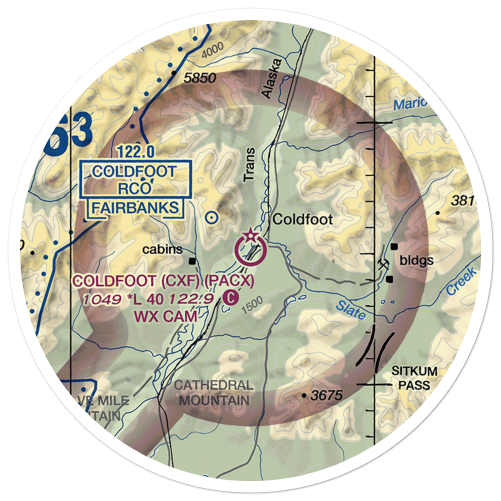 Coldfoot Airport (CXF) VFR Sectional Sticker (20 mile) 
