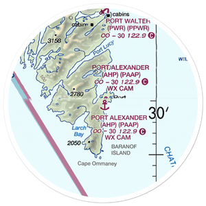 Port Alexander Seaplane Base (AHP) VFR Sectional Sticker (20 mile)