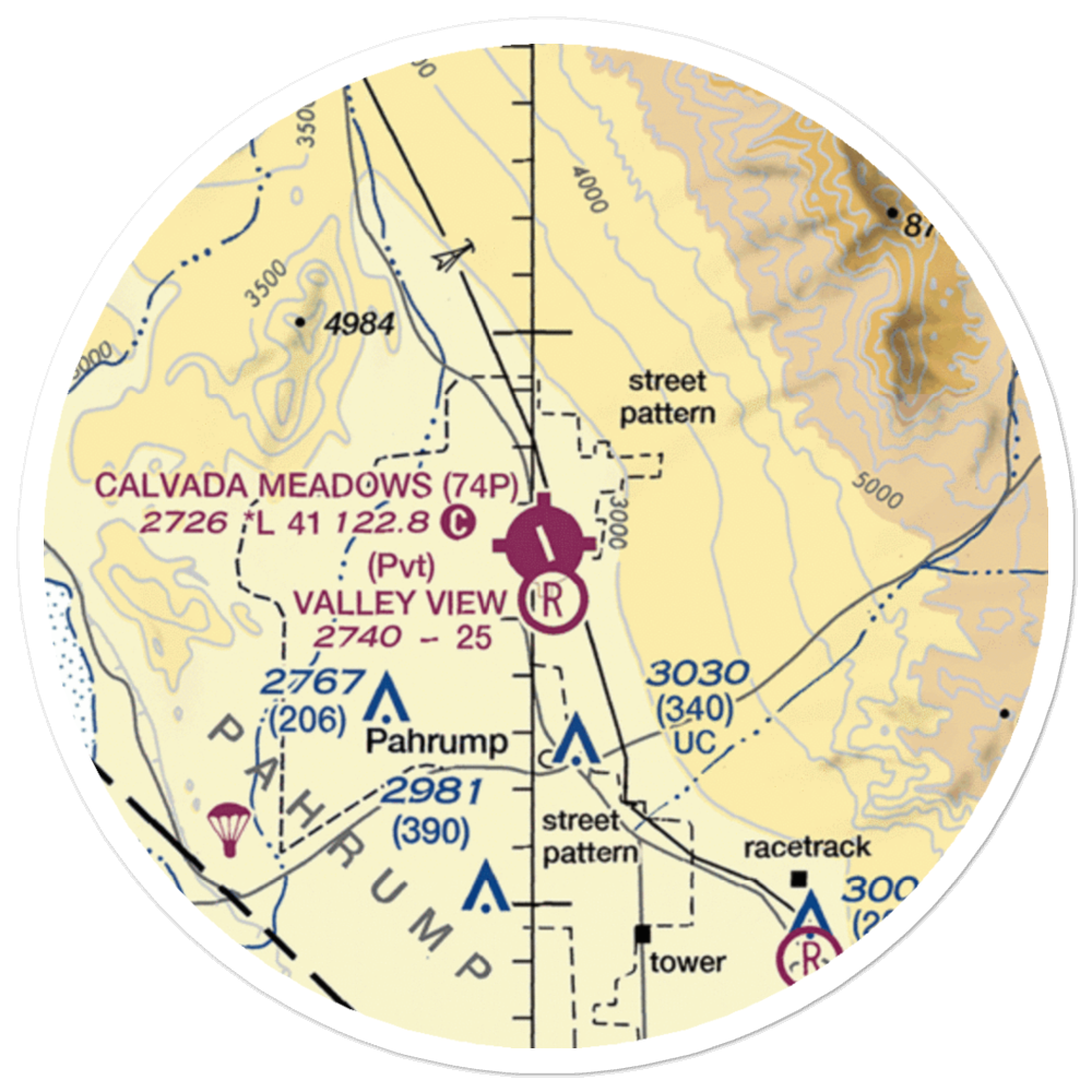 Calvada Meadows Airport (74P) VFR Sectional Sticker (20 mile) 
