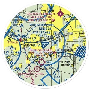 Willow Run Airport (YIP) VFR Sectional Sticker (20 mile)