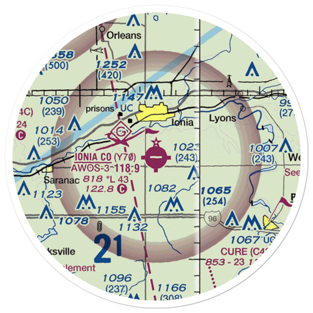 Ionia County Airport (Y70) VFR Sectional Sticker (20 mile) 