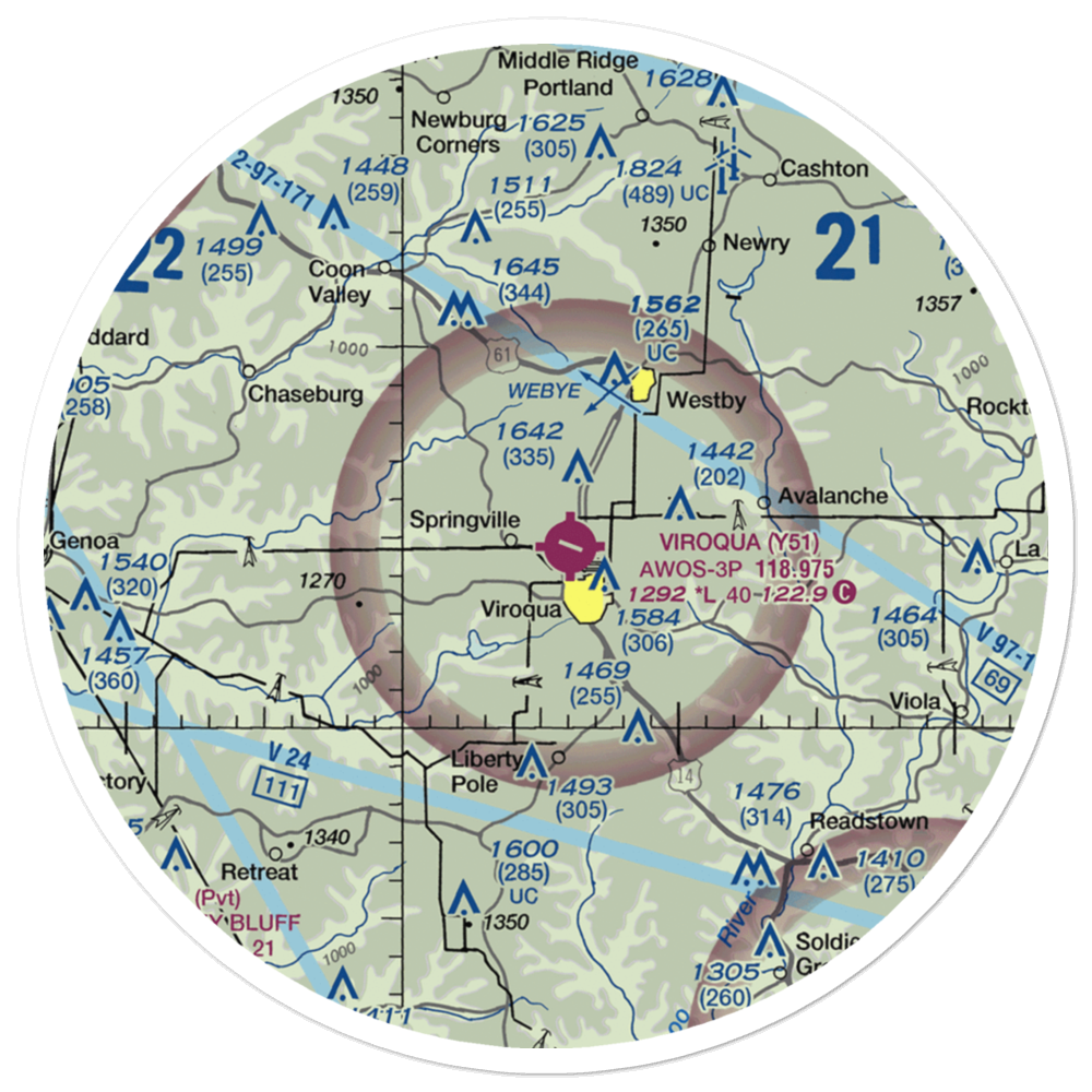 Viroqua Municipal Airport (Y51) VFR Sectional Sticker (30 mile) 