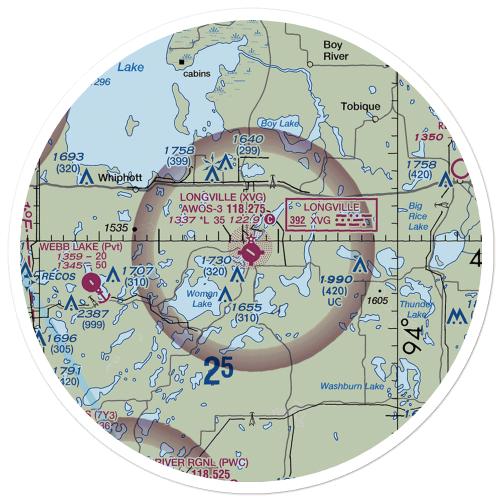Longville Municipal Airport (XVG) VFR Sectional Sticker (30 mile) 