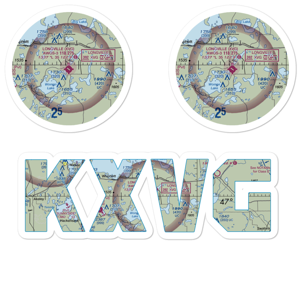Longville Municipal Airport (XVG) VFR Sectional Sticker Pack 