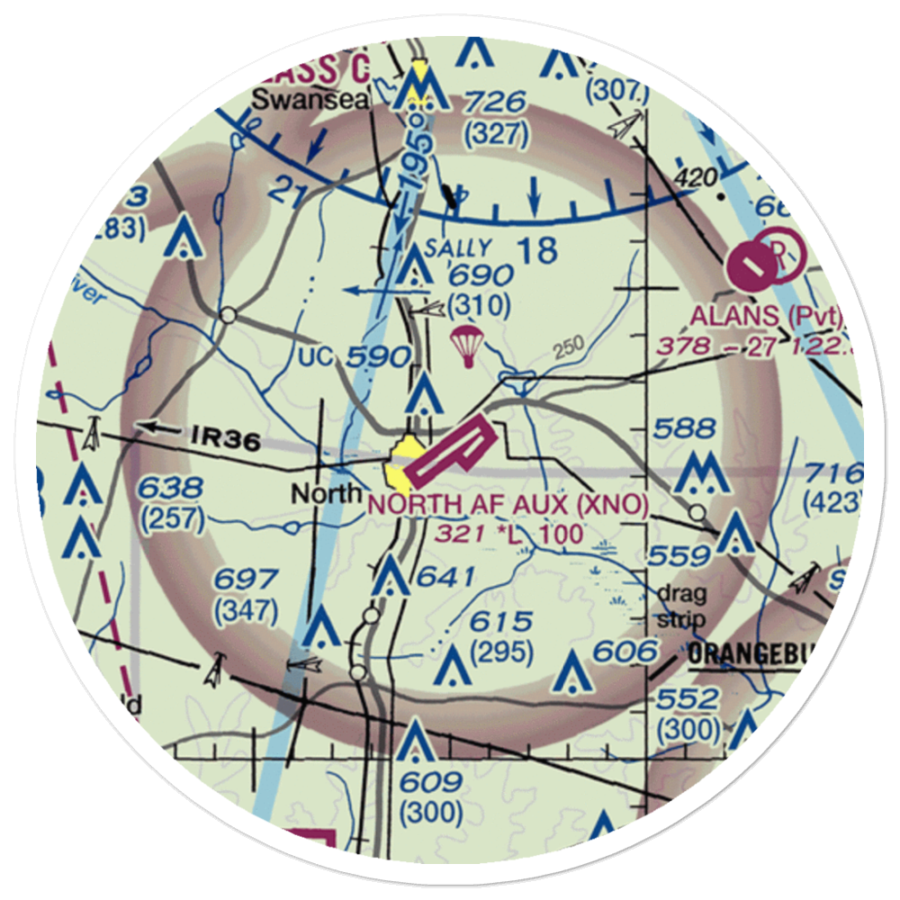 North Air Force Auxillary Airfield (XNO) VFR Sectional Sticker (20 mile) 