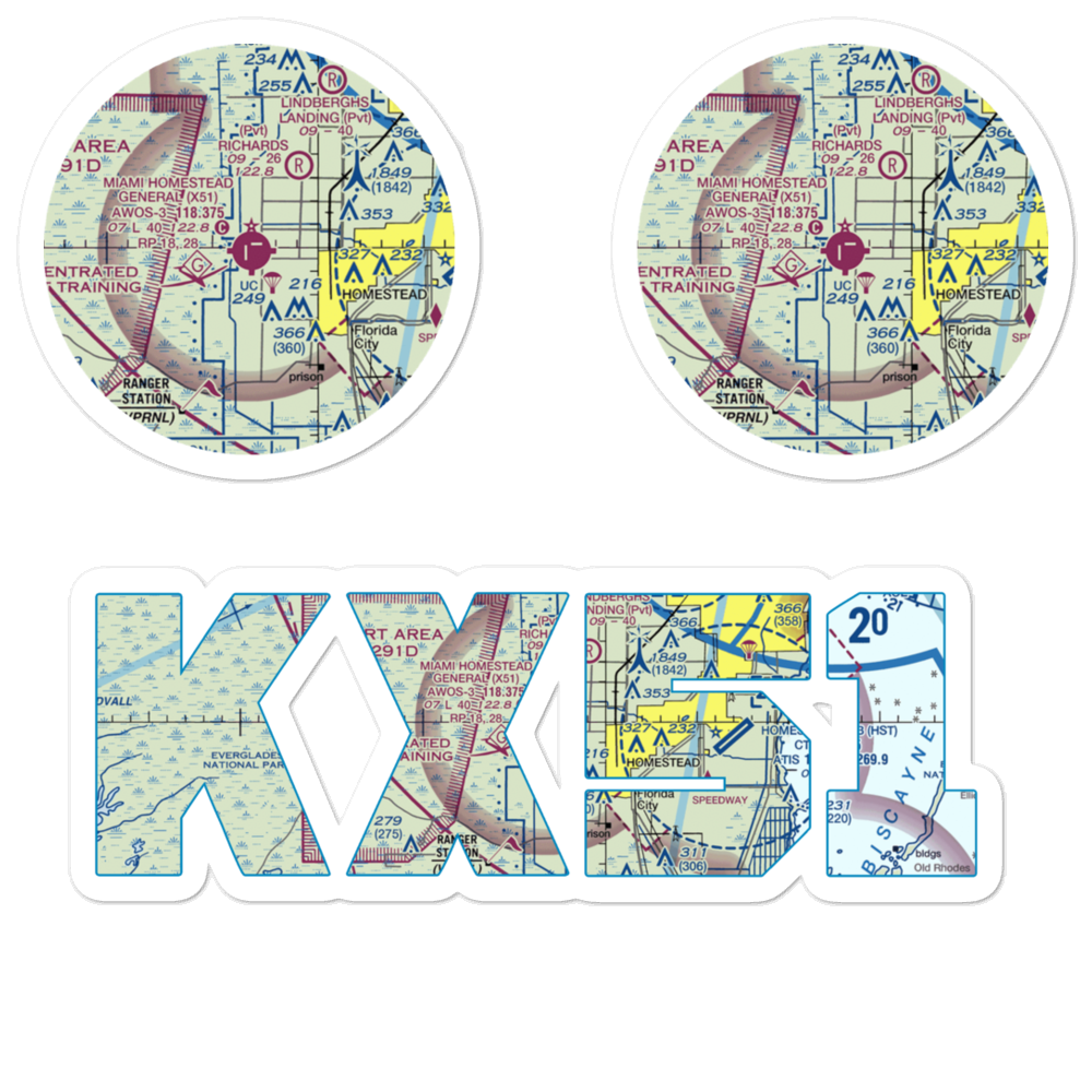 Miami Homestead General Aviation Airport (X51) VFR Sectional Sticker Pack 