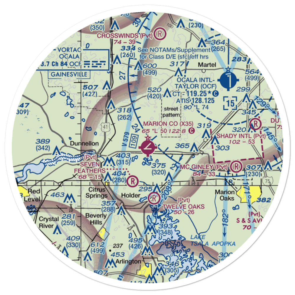 Dunnellon Marion Co & Park of Commerce Airport (X35) VFR Sectional Sticker (30 mile) 