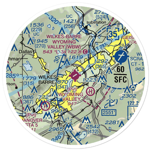 Wilkes Barre Wyoming Valley Airport (WBW) VFR Sectional Sticker (20 mile)