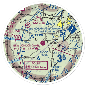 New London Airport (W90) VFR Sectional Sticker (20 mile)