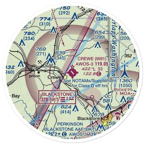 Crewe Municipal Airport (W81) VFR Sectional Sticker (20 mile)