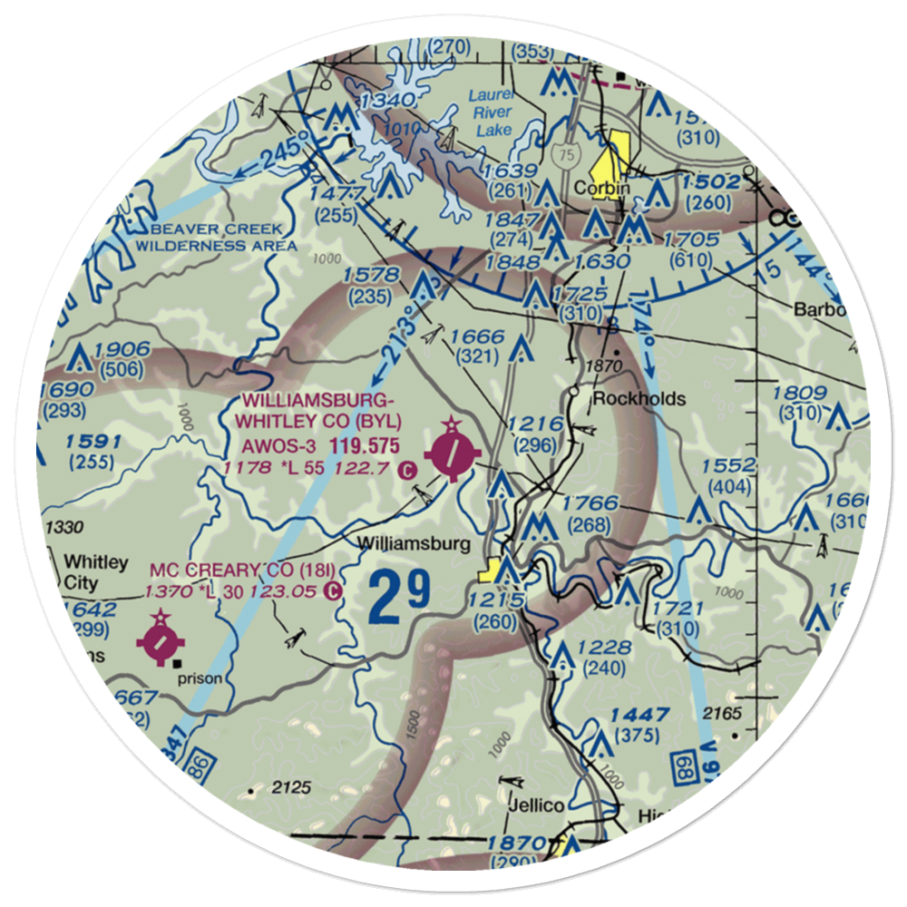 Williamsburg Whitley County Airport (BYL) VFR Sectional Sticker (30 mile) 