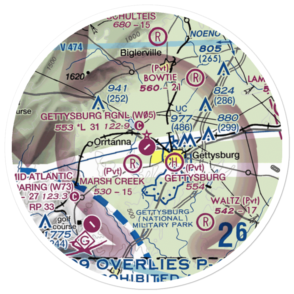 Gettysburg Regional Airport (W05) VFR Sectional Sticker (20 mile) 