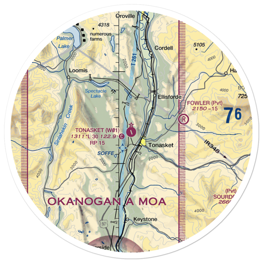 Tonasket Municipal Airport (W01) VFR Sectional Sticker (30 mile) 