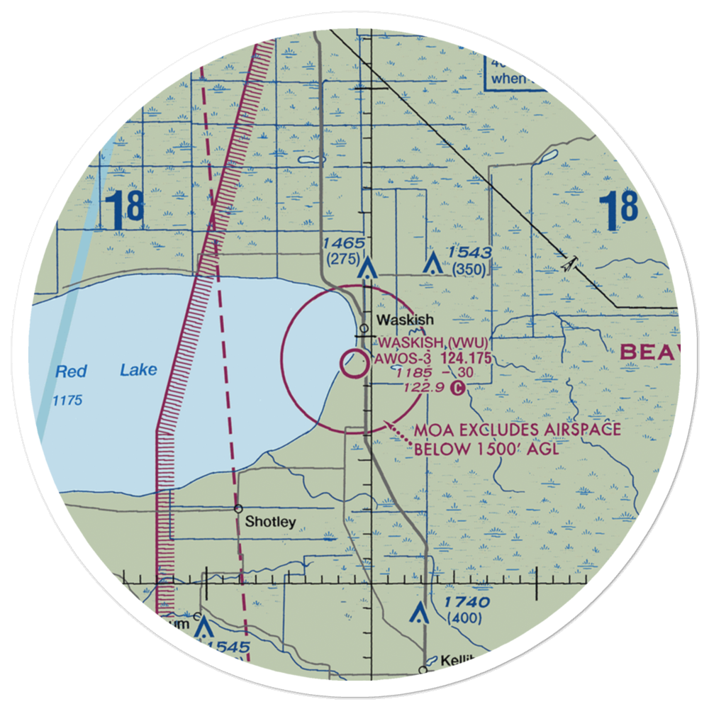 Waskish Municipal Airport (VWU) VFR Sectional Sticker (30 mile) 