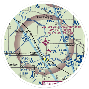 Vinton Veterans Memorial Airpark (VTI) VFR Sectional Sticker (20 mile)