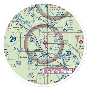 Vinton Veterans Memorial Airpark (VTI) VFR Sectional Sticker (30 mile)