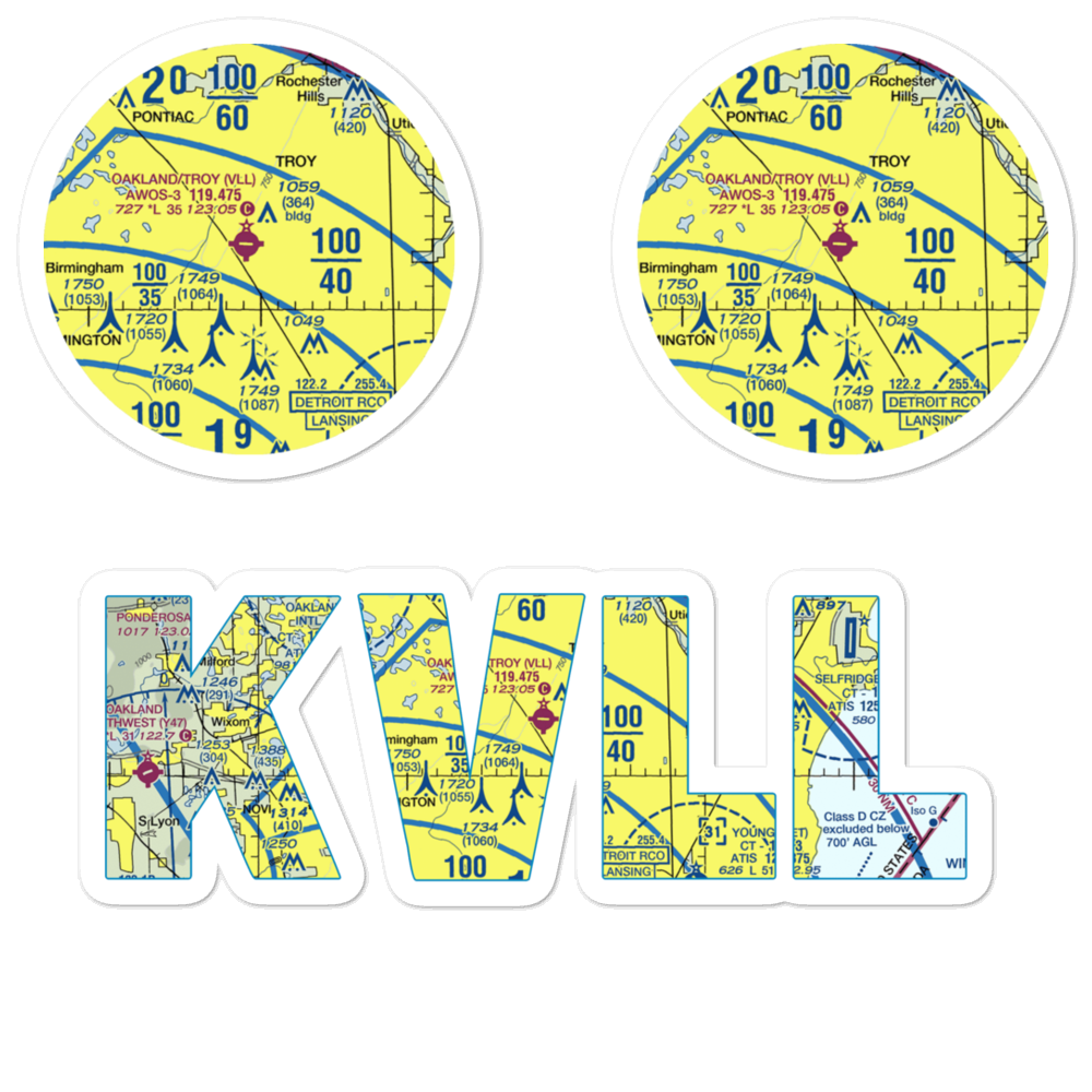 Oakland Troy Airport (VLL) VFR Sectional Sticker Pack 