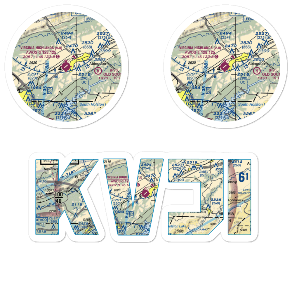Virginia Highlands Airport (VJI) VFR Sectional Sticker Pack 