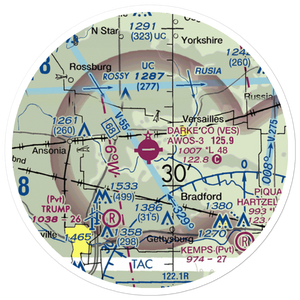 Darke County Airport (VES) VFR Sectional Sticker (20 mile)