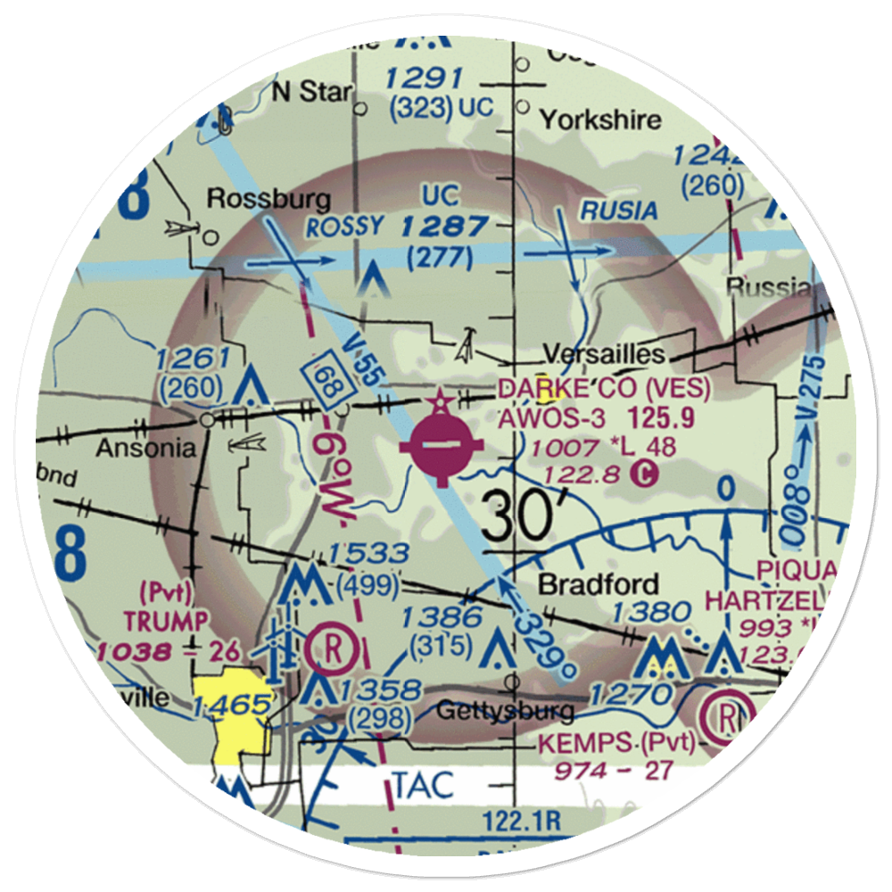 Darke County Airport (VES) VFR Sectional Sticker (20 mile) 