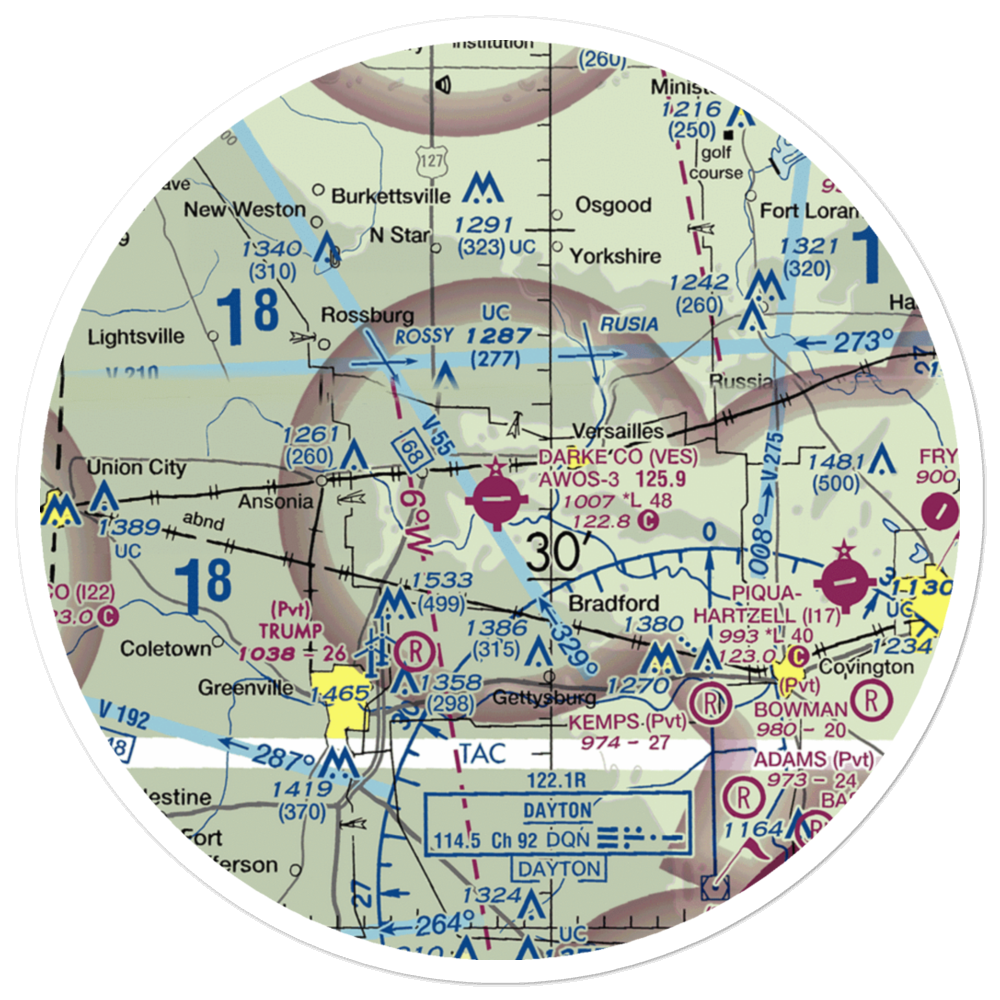 Darke County Airport (VES) VFR Sectional Sticker (30 mile) 