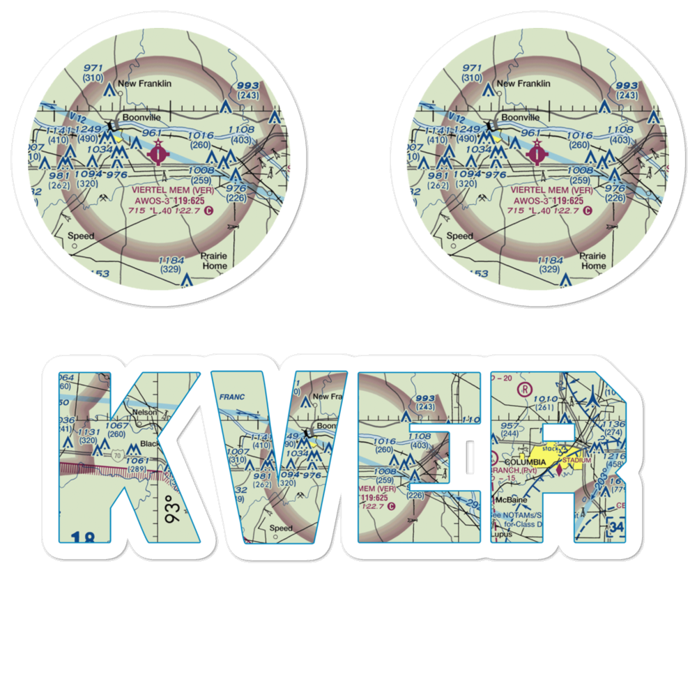 Jesse Viertel Memorial Airport (VER) VFR Sectional Sticker Pack 