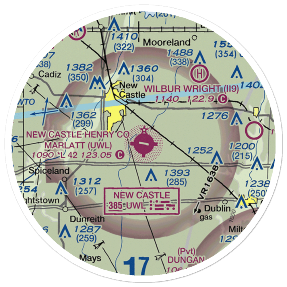 New Castle Henry County Airport / Marlatt Field (UWL) VFR Sectional Sticker (20 mile) 