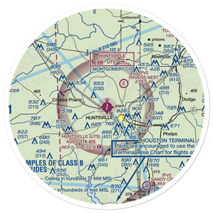 Huntsville Regional Airport (UTS) VFR Sectional Sticker (30 mile)
