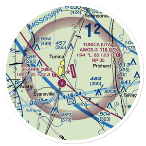 Tunica Municipal Airport (UTA) VFR Sectional Sticker (20 mile)