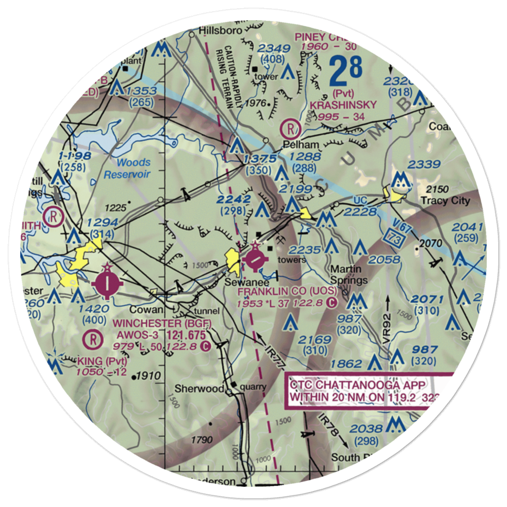 Franklin County Airport (UOS) VFR Sectional Sticker (30 mile) 