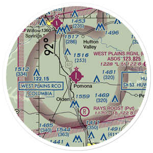West Plains Municipal Airport (UNO) VFR Sectional Sticker (20 mile)