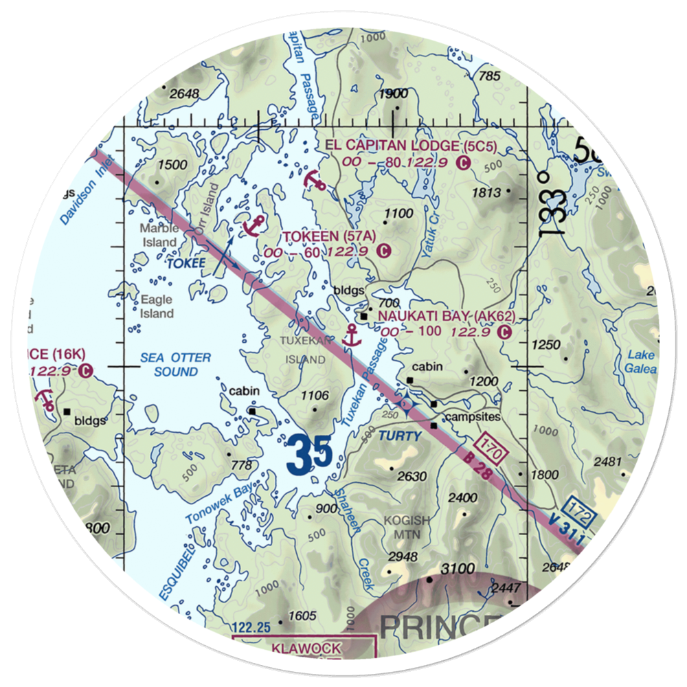 Naukati Bay Seaplane Base (NKI) VFR Sectional Sticker (30 mile) 