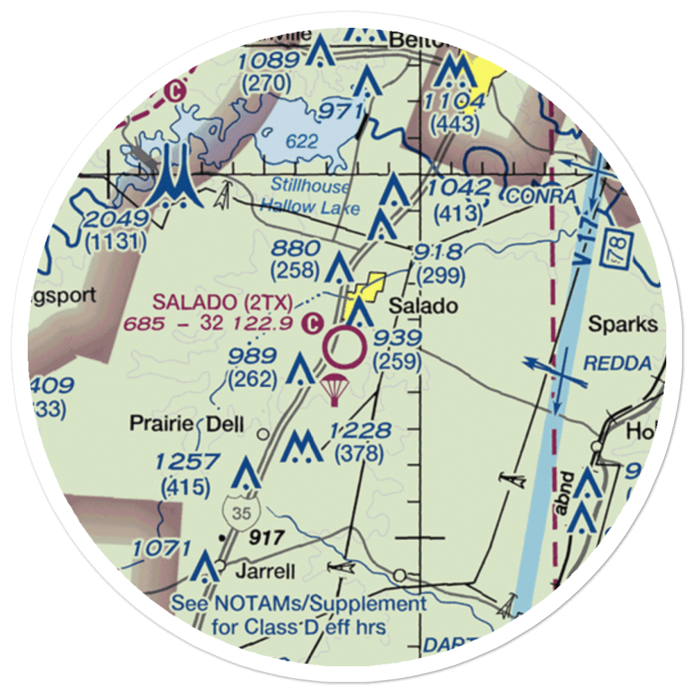 Salado Airport (2TX) VFR Sectional Sticker (20 mile) 