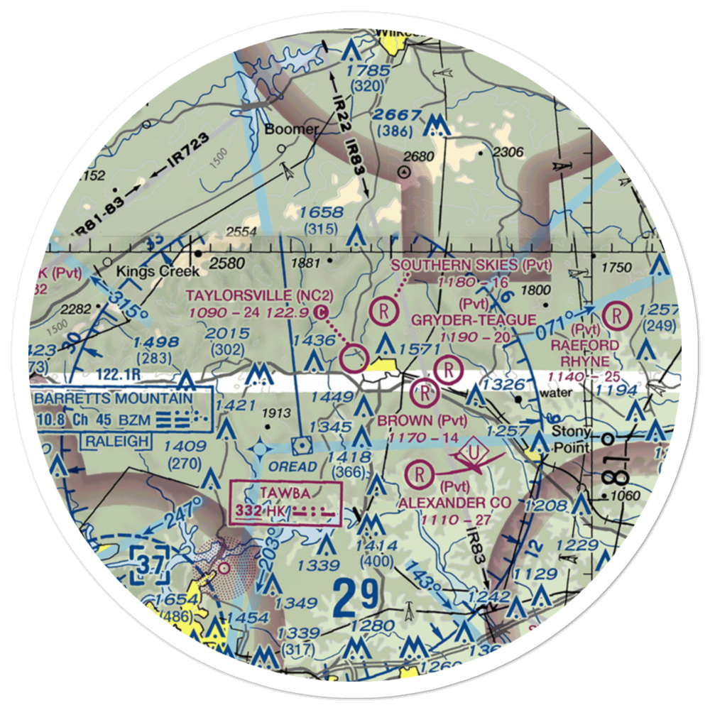 Taylorsville Airport (NC2) VFR Sectional Sticker (30 mile) 