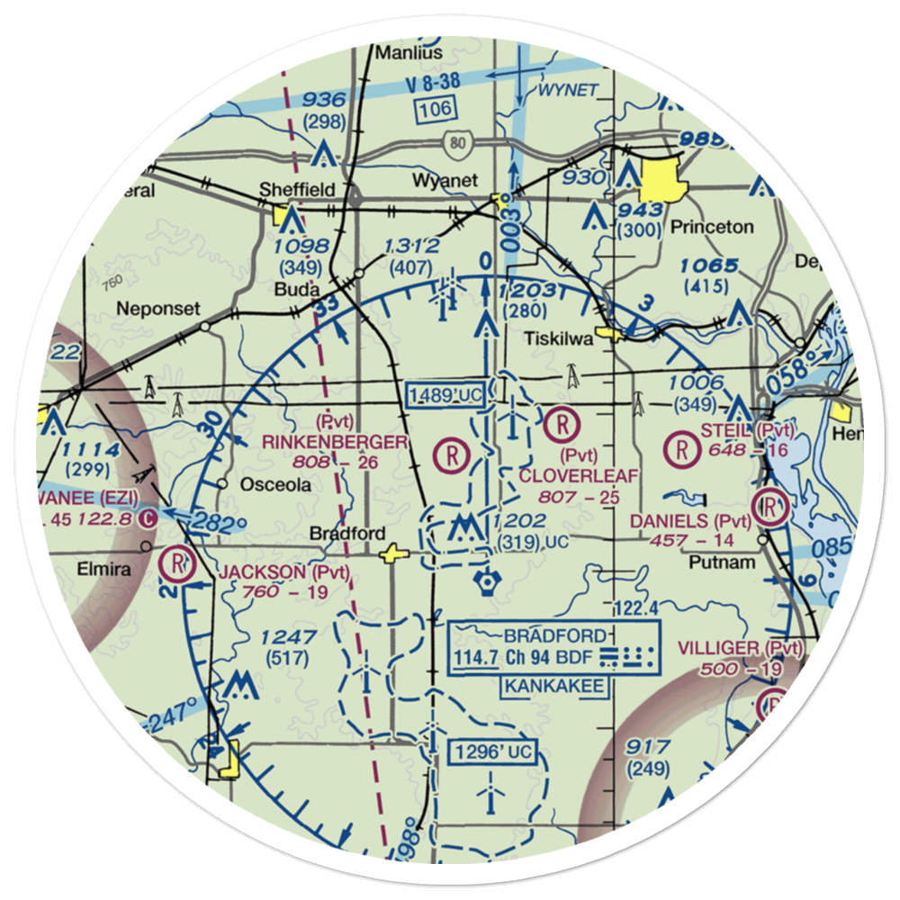 Rinkenberger Restricted Landing Area (BDF) VFR Sectional Sticker (30 mile) 