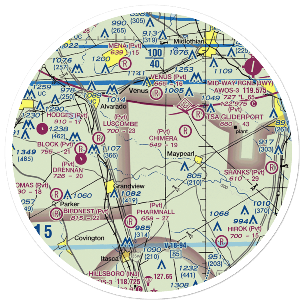 Double A Airport (XA75) VFR Sectional Sticker (30 mile) 
