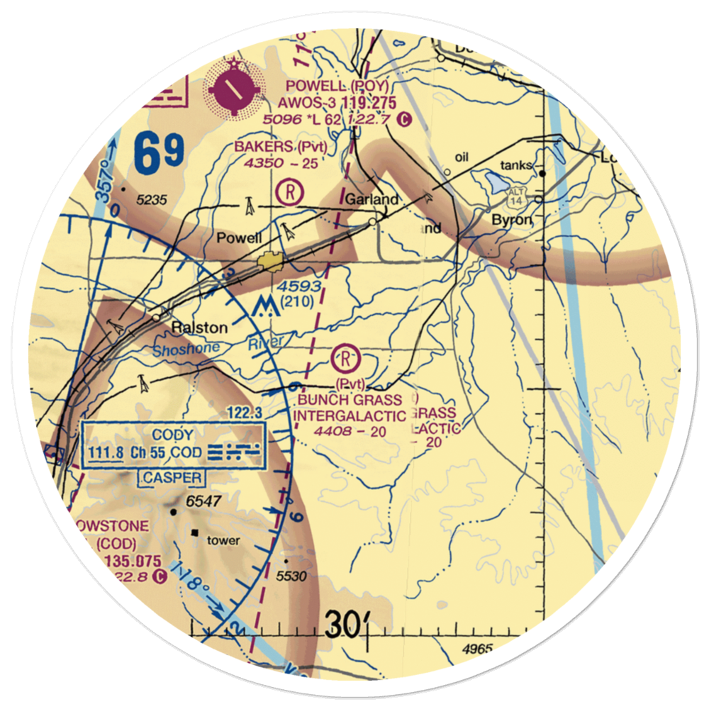 Bunch Grass Intergalactic Airport (WY15) VFR Sectional Sticker (30 mile) 