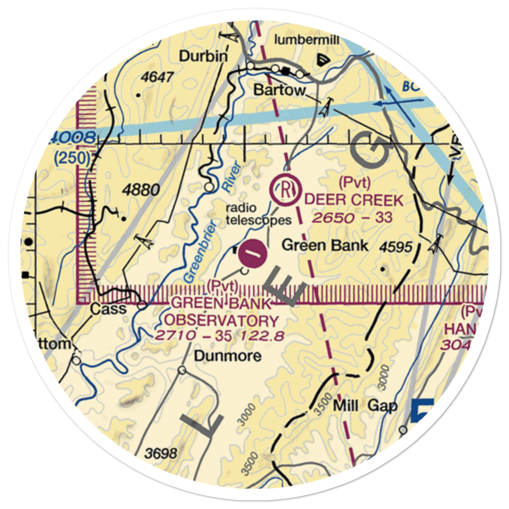 Green Bank Observatory Airport (WV52) VFR Sectional Sticker (20 mile) 