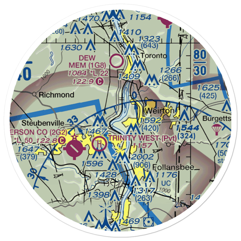 Weirton - Steubenville Seaplane Base (WV42) VFR Sectional Sticker (20 mile) 