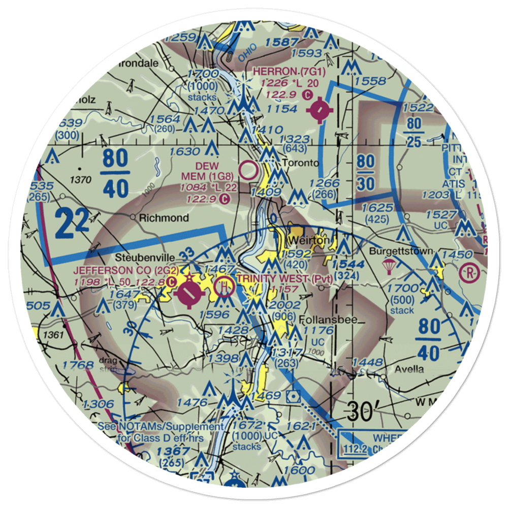 Weirton - Steubenville Seaplane Base (WV42) VFR Sectional Sticker (30 mile) 