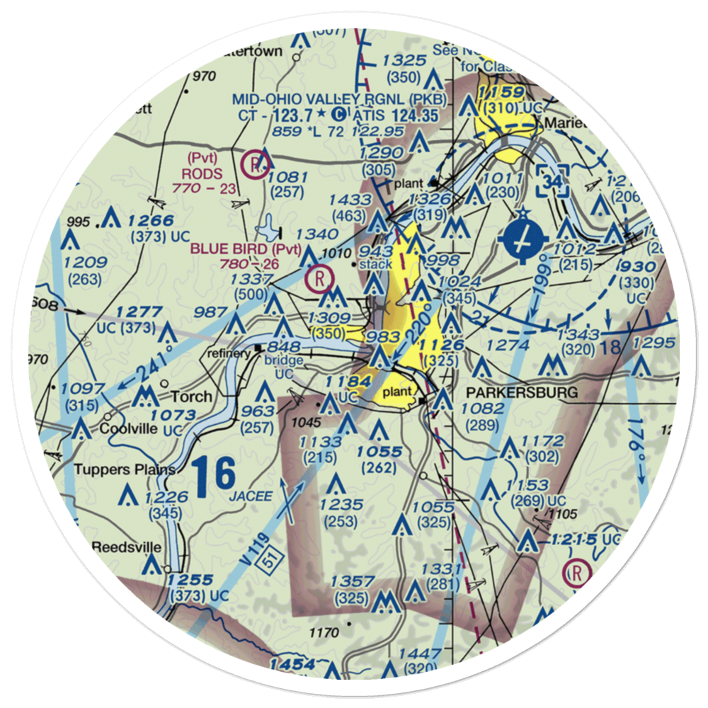 West Parkersburg Seaplane Base (WV38) VFR Sectional Sticker (30 mile) 