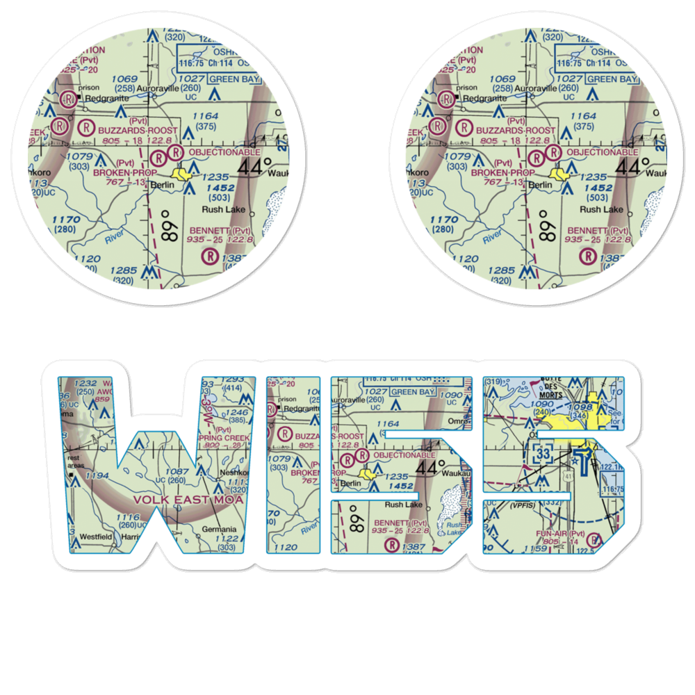 Broken Prop Airport (WI55) VFR Sectional Sticker Pack 