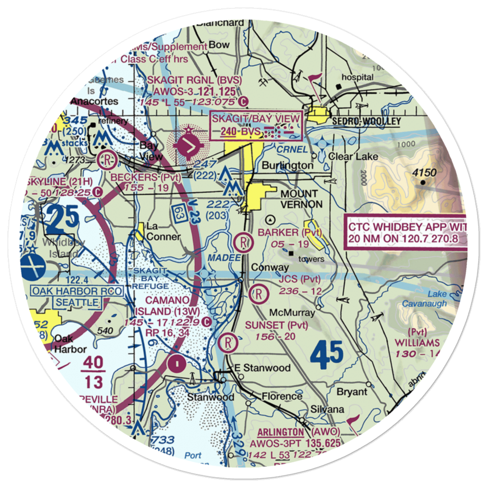 Barker Airport (WA07) VFR Sectional Sticker (30 mile) 