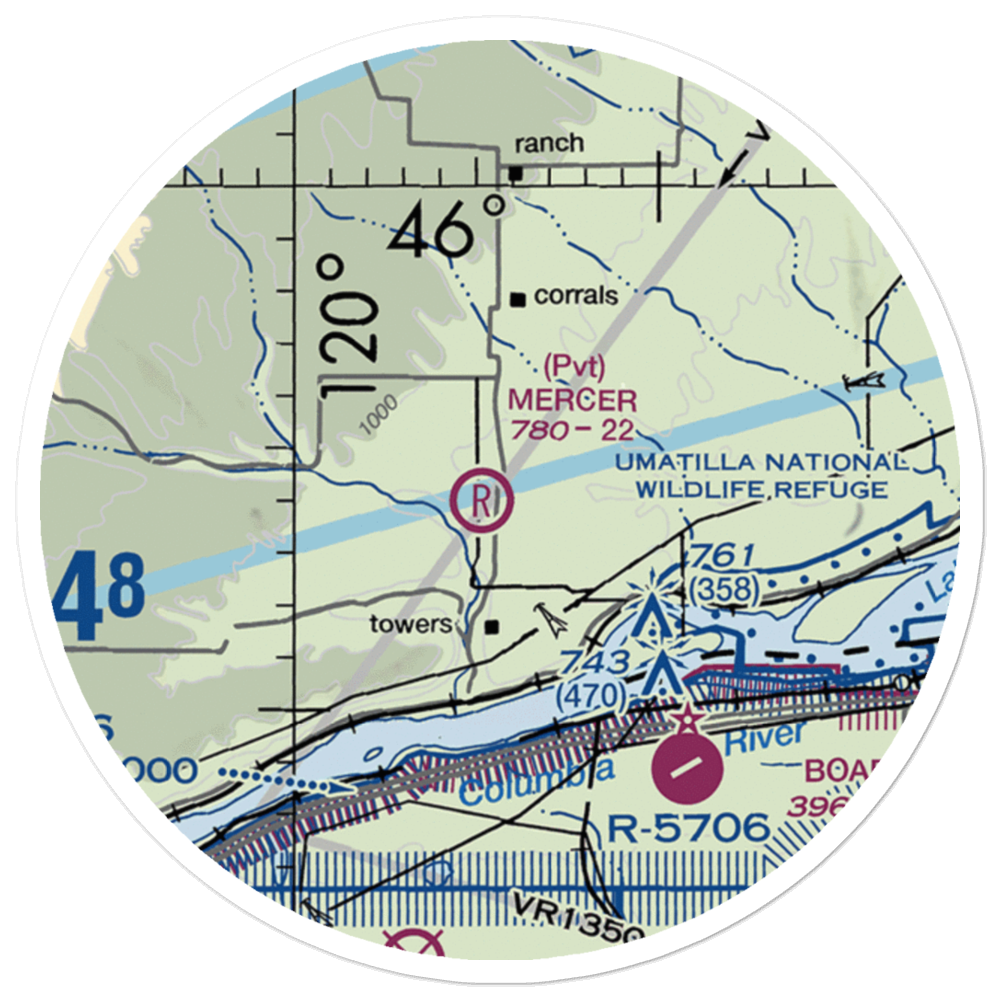 Mercer Ranch Airport (WA00) VFR Sectional Sticker (20 mile) 