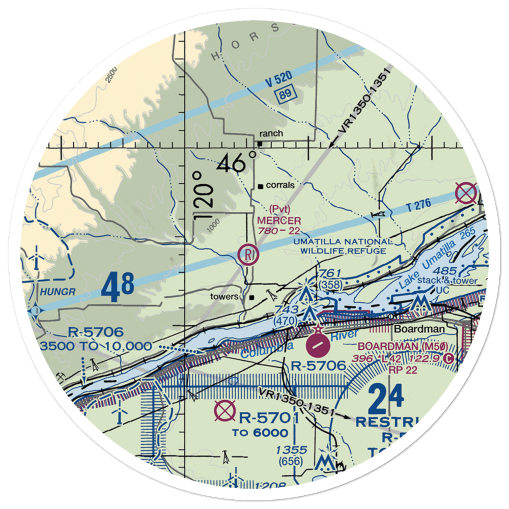 Mercer Ranch Airport (WA00) VFR Sectional Sticker (30 mile) 