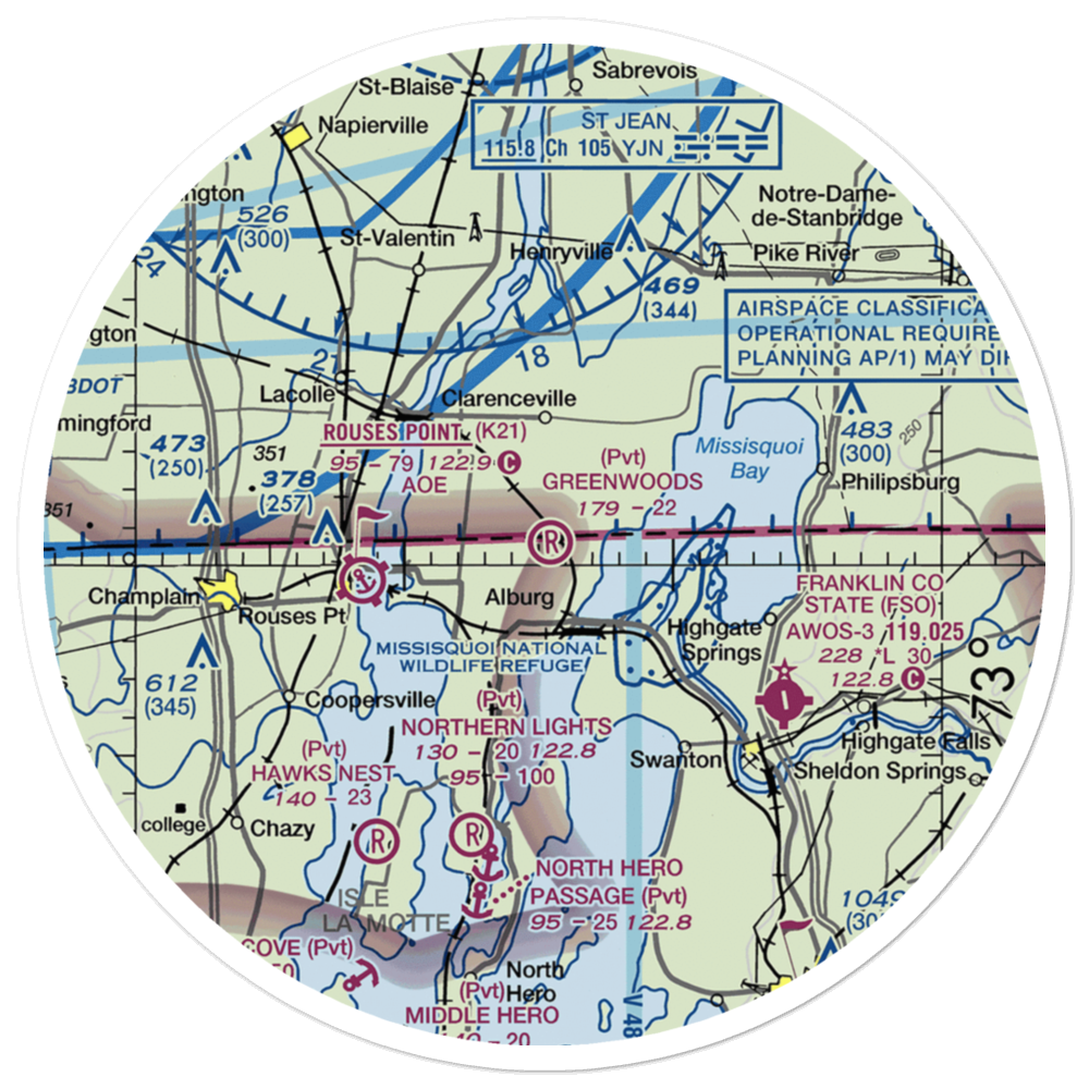 Greenwoods Airfield (VT38) VFR Sectional Sticker (30 mile) 