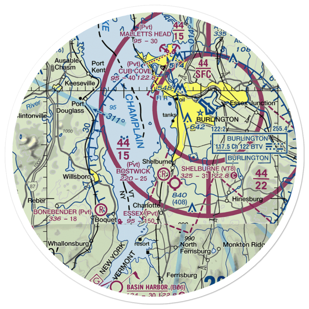 Shelburne Farms Airport (VT22) VFR Sectional Sticker (30 mile) 