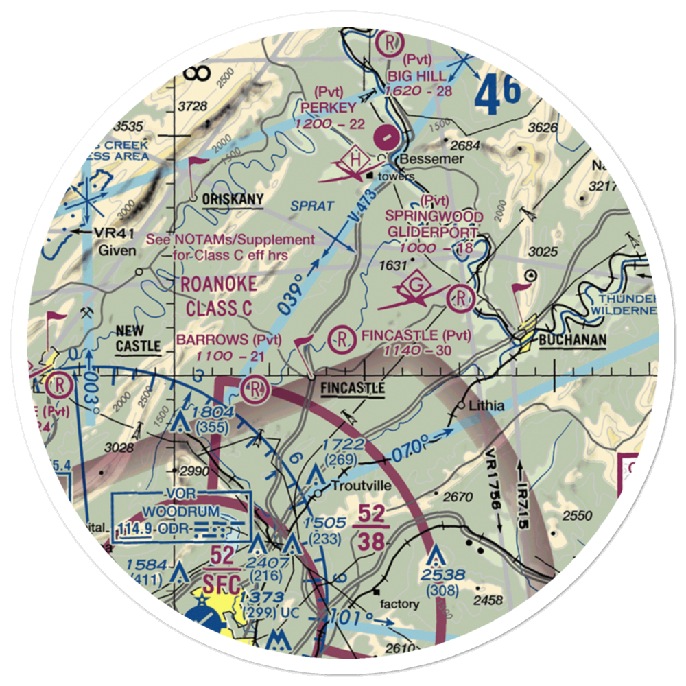 Fincastle Airport (VA83) VFR Sectional Sticker (30 mile) 